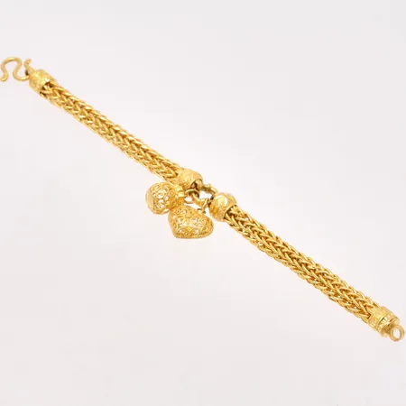 Armband 17,5cm Rävsvans med 2st berlocker, bredd 6,25mm, thaiguld 23K, 2bath, 30,4g.