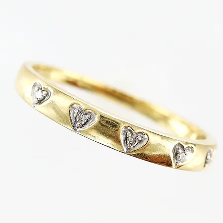 Ring diamanter 5 x ca 0,005ct Guldfynd stl:16¾ bredd 1-3mm 18K.  Vikt: 1,8 g