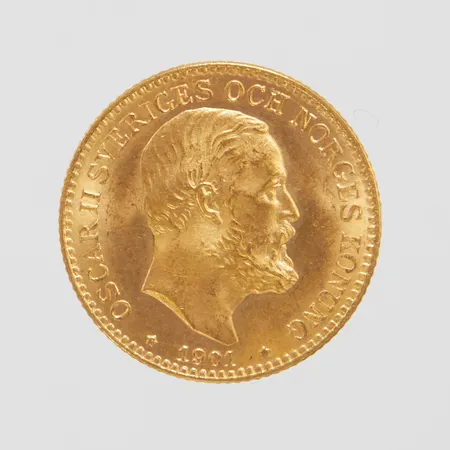 Mynt Oscar II år 1901, Ø18mm, 21,6K Vikt: 4,5g Vikt: 4,5 g