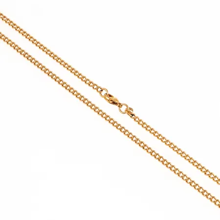 Kedja ihålig pansar i 18K guld. Längd 55,5 cm. Bredd 3,2 mm. Stämpelögla hänger i bindögla. Vikt 18,6g.