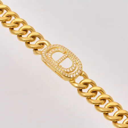 Armband 16,5cm Pansar med berlock med vita stenar, bredd 11,5-15,5mm, thaiguld 23K, 2bath, 30,4g.