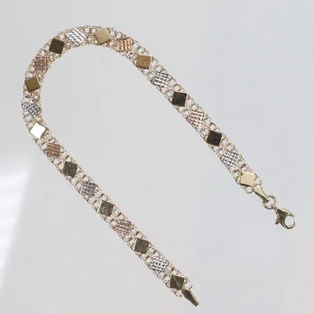 Armband dubbel Bismarck, längd 19cm, bredd 6mm, tre färgat, 14K Vikt: 5,3 g