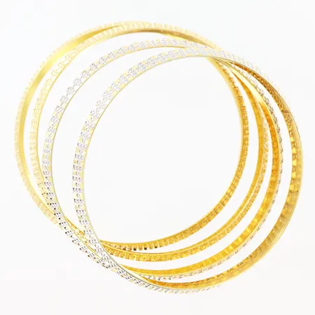 4 armringar Ø60mm bredd 6mm vit/gulguld 18K  Vikt: 24,7 g