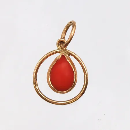 Hänge med röd sten, mått 11mm, 18K. Vikt: 0,6 g