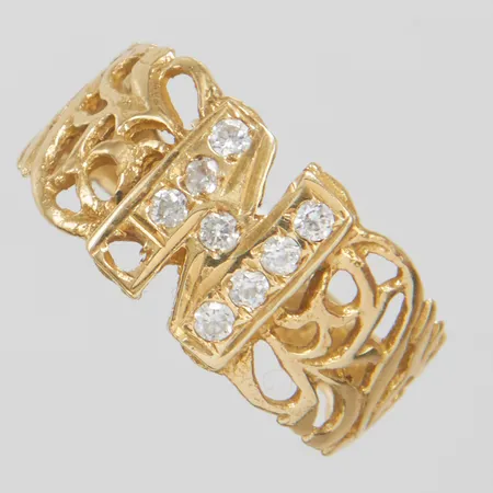 Ring med vita stenar stl18, bredd3-10mm, sten saknas, 14K Vikt: 2,8 g
