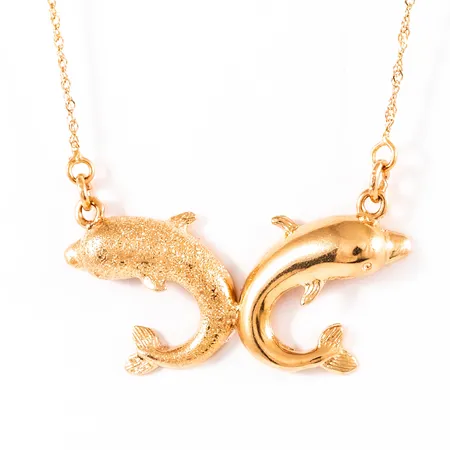 Collier Singapore 42cm bredd 1mm med integrerat hänge delfiner 35x15,5mm, 18K 4,8g.