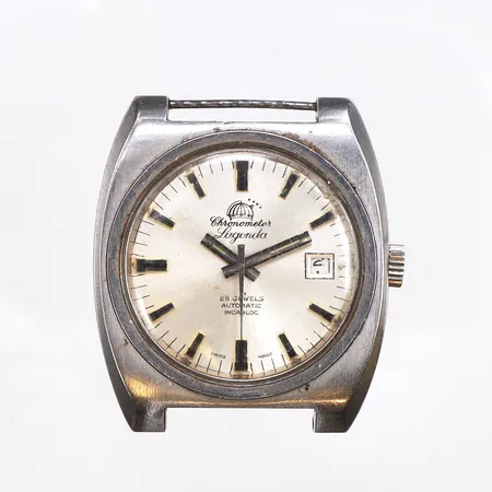 Herrur Chronometer Lagonda, automatic, 38mm, stainless steel, ett stift saknas, repigt glas, inga tillbehör.