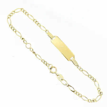 Barnarmband Figaro Guldfynd platta längd 13,5/15cm bredd 2-5mm 18K Vikt: 1,6 g