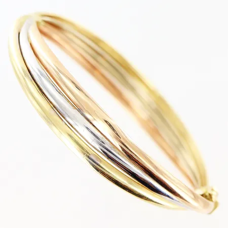Stelt armband 59x55mm bredd 4-12mm, smärre tilltryckningar, gul/röd/vitguld, 14K Vikt: 17,7 g