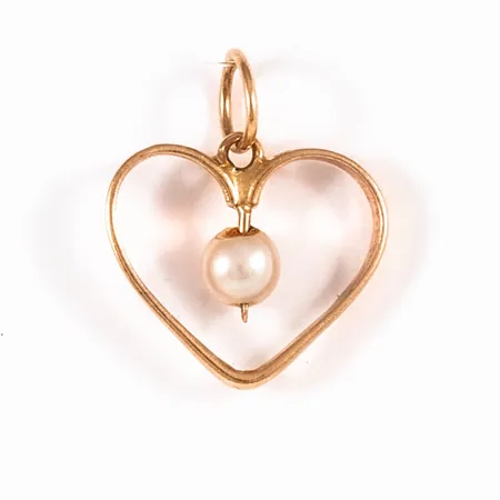 Hänge genombrutet hjärta med odlad pärla Ø4mm, bredd 13,5,mm, längd 16,5mm, 18K 0,6g.