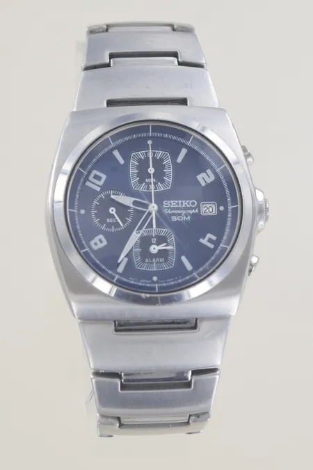 Herrur Seiko200226 Chronograph 50M, diam 40 mm, repigt glas behov av nytt batteri