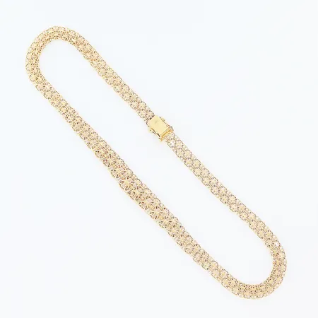 Collier doserad X-länk med stav längd ca 46,5cm bredd 8-12mm defekt skevheter i länk och lås 18K  Vikt: 28 g