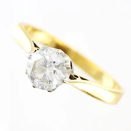 Ring stl:18 bredd 2-7mm, vit sten, skev skena, 18K Vikt: 3 g
