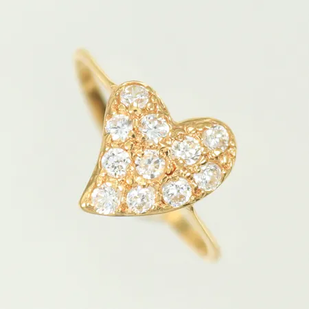 Ring hjärta med vita stenar, stl 17¼ bredd 1,5-11mm, 18K 1,3g totalt