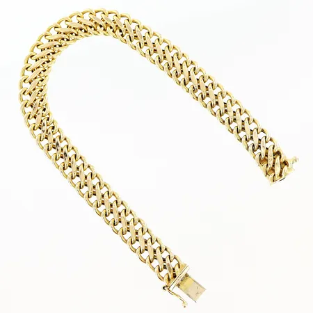 Armband längd 18,5cm, bredd 8,5mm, tilltryckningar, 14K Vikt: 8,4 g