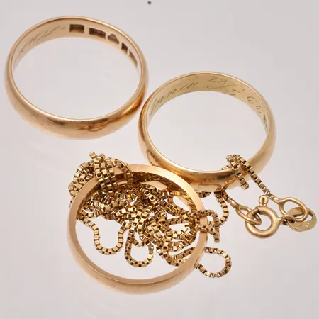 Diverse defekt guld, 18K, 15,12g.