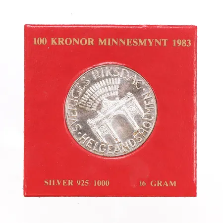 Samlarmynt, 100kr minnesmynt 1983, 925/1000 silver.  Vikt: 16 g