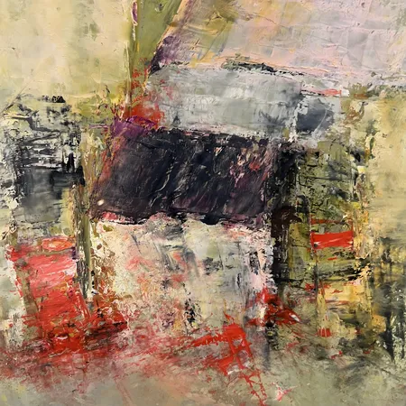 Tavla Rolf Dalin, olja på duk, komposition, "Bakgård" ramat mått 42x47cm. Skickas med postpaket.
