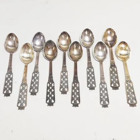 10 Kaffeskedar, längd 12cm, modell Princess, Silver 830/1000 Vikt: 138,5g Vikt: 138,5 g