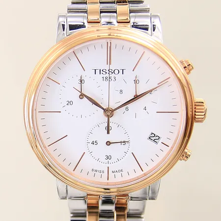 Herrur Tissot T-Classic Carson Premium stål quartz ref-nr:T122417A serie-nr:AOYRE97XF Ø41mm datum kronograf safirglas stållänk, extra länkbitar, manualer, certifikat från 2019, box