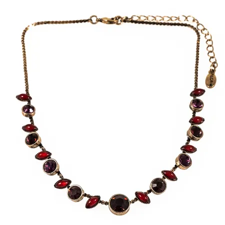 Collier Pilgrim med röda och lila stenar längd 36-44cm, metall.