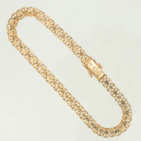 Armband X-länk med stav, längd 19cm bredd 5mm, 18K 7,8g