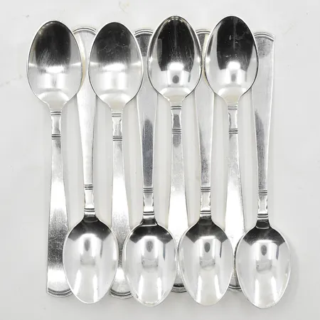 8 Kaffeskedar modell Rosenholm, GAB, längd 12cm, tillverkade 1960-tal, silver. Vikt: 123,7 g