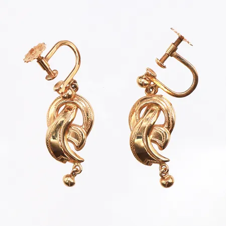 Örhängen med skruv, längd 24,3mm, bredd 2,9-10,3mm, 18K. Vikt: 3 g