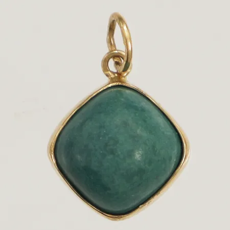 Hänge med grön sten längd: ca 1,7cm bredd: ca 12mm, 18K Vikt: 1,1 g