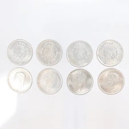 8st Mynt 2 Kronor Gustav V silver 400/1000 Vikt: 112,1 g