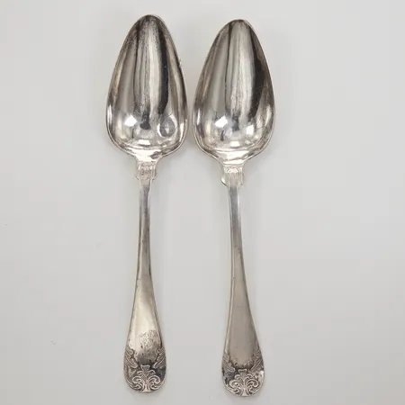 2 Matskedar modell gammal fransk 21cm gravyr Silver 830/1000 Vikt: 104,4 g