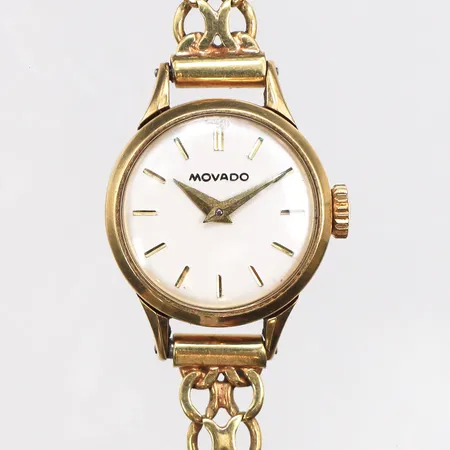 Damur Movado 18K, x-länk, Ø18,6mm, manuell, repigt plexiglas, längd 18,5cm, bredd 6,6mm, inga tillbehör.