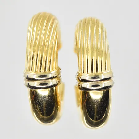 Örhängen Ø22mm, bredd 6mm, gulguld/vitguld, ihåliga, 18K. Vikt: 5 g