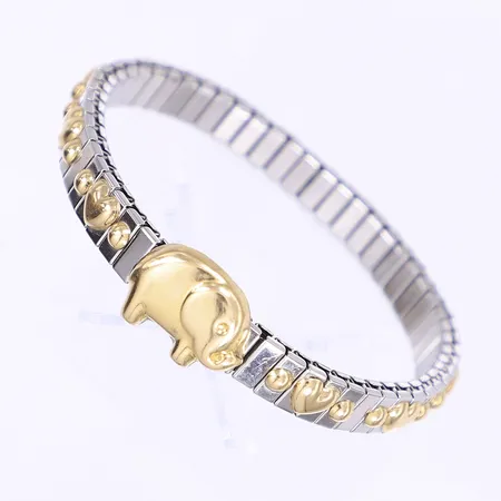 Armband med elefant och hjärtan Ø55mm bredd 6-12mm flexibelt stål/18K Bruttovikt: 15,5g Vikt: 15,5 g