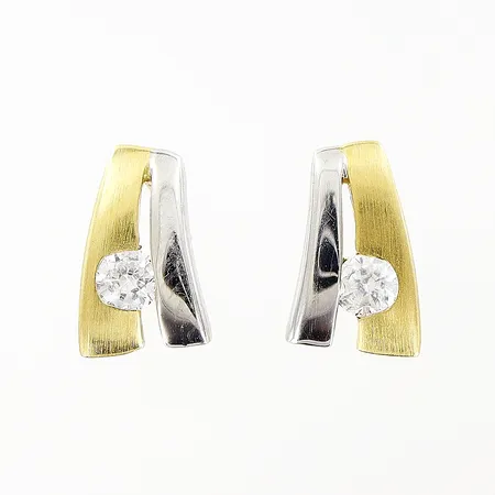 Örhängen Guldfynd 10x6mm, vit sten, gul/vitguld, 18K Vikt: 1,6 g