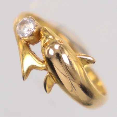 Ring delfin stl. 16¼, vit sten, 21K Vikt: 1,8 g