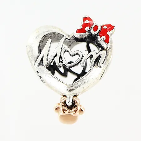 Berlock Pandora 15x14mm, Disney, text: Love Mom, emalj, hängande del i gulmetall, Ale, silver 925/1000. Vikt: 3,8 g