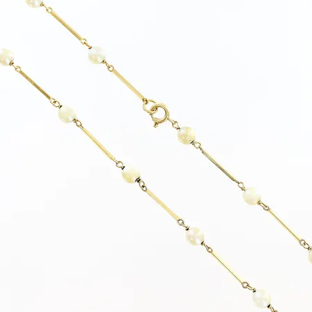 Collier längd 43cm, stort slitage på pärlor, 18K Vikt: 5,9 g