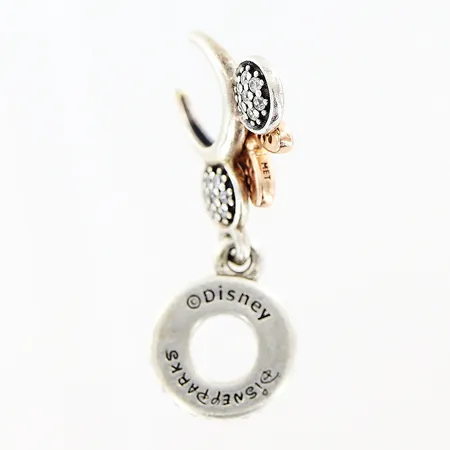 Berlock Pandora 25x14mm, Disney, Mimmi Pigg diadem, vita stenar, del i gulmetall, Ale, silver 925/1000. Vikt: 2,1 g