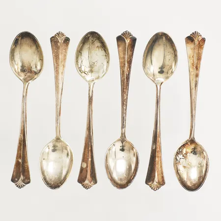 Sex kaffeskedar 11cm repiga silver Vikt: 65,9 g