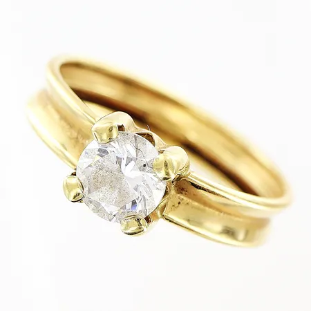 Ring Guldfynd stl:18 bredd 4-6mm, vit sten, 18K Vikt: 1,4 g