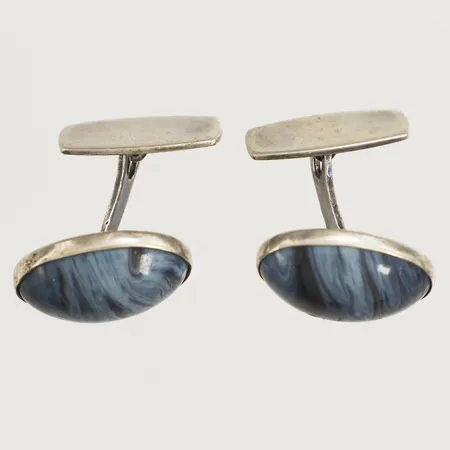 Ett par manschettknappar med bergslagssten 22x15mm silver Vikt: 13,5 g