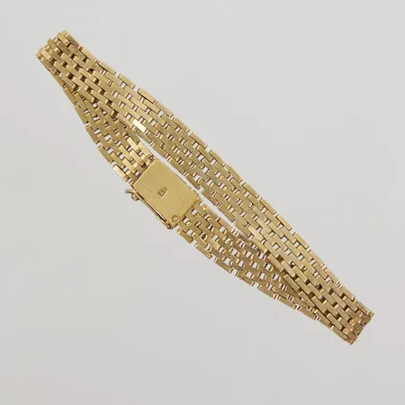 Armband korridorlänk 17cm, bredd 7,8mm, otydliga stämplar, ojämnheter, 14K Vikt: 15,1 g