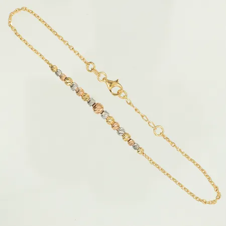 Armlänk Ankar med kulor trefärgade, längd 20cm bredd 1-4mm, 18K 2,9g
