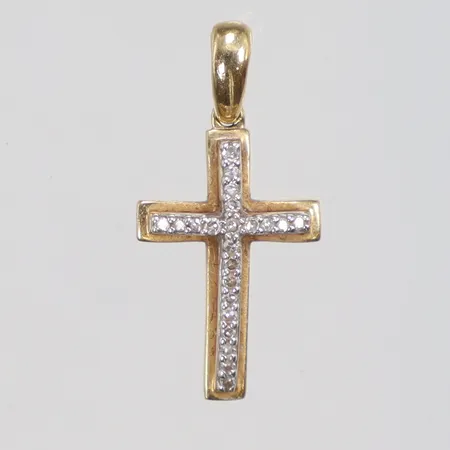 Hägne kors tvåfärgat med diamanter 22xca0,005ct 10x20mm inklusive hängöglan 18K Vikt: 0,9 g