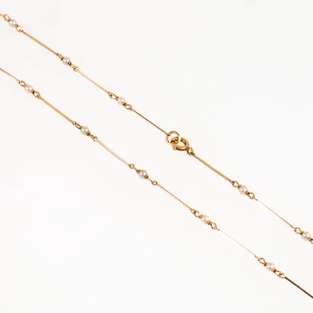 Collier pärla/stav 45cm bredd 0,7-2,8mm, 17 odlade pärlor Ø2,8mm, 18K 3,9g. 