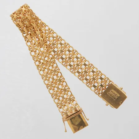 Armband X-länk med stav längd 20cm, bredd 15mm, svenska stämplar, 18K Vikt: 39 g