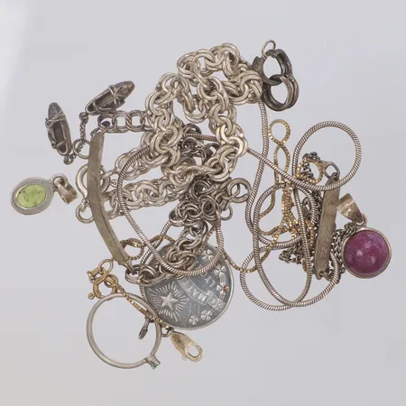 Diverse smycken, defekt, av, skadade stenar, gravyrer, 835-925/1000 silver Vikt: 38 g