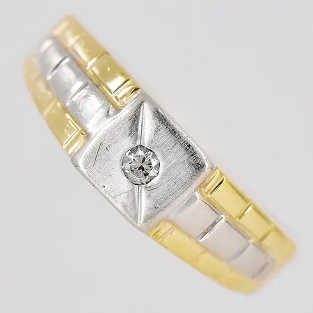 Ring diamant ca 0,05ct stl:18¼ tvåfärgad repig 14K Vikt: 5,1 g