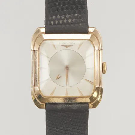 Longines Mystery Dial 60tal 30mm 10K gold filled med läderband tickar och går.